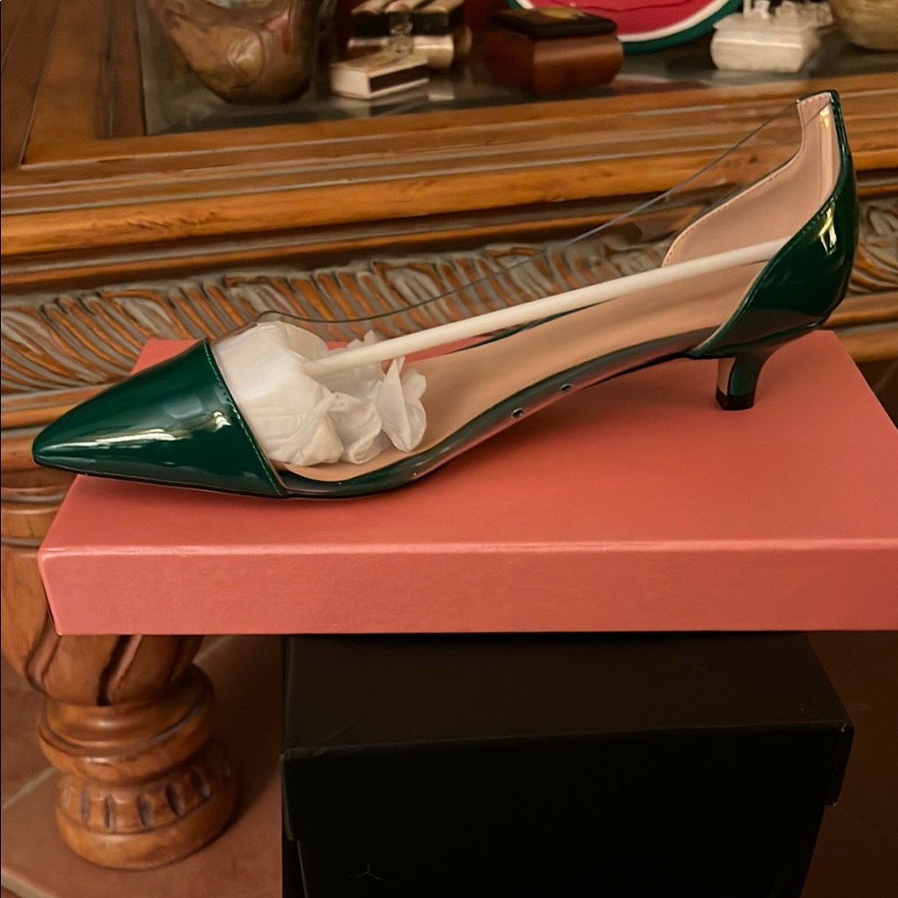 Low Kitten Heel Pointed Toe Pumps Clear Sexy Dress 1.4” Heels Slip-on Shoes
